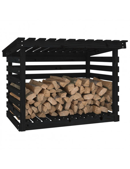 Portalegna Nero 108x73x79 cm in Legno Massello di Pino