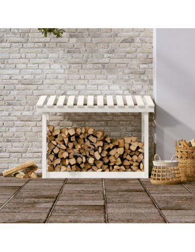 Portalegna Bianco 108x64,5x78 cm in Legno Massello di Pino