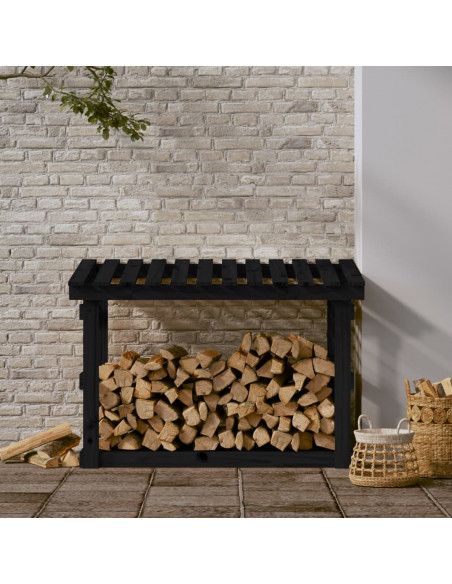 Portalegna Nero 108x64,5x77 cm in Legno Massello di Pino