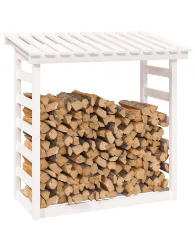 Portalegna Bianco 108x64,5x110 cm in Legno Massello di Pino