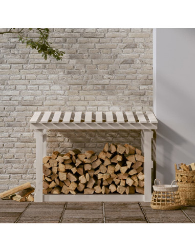 Portalegna Bianco 108x64,5x77 cm in Legno Massello di Pino