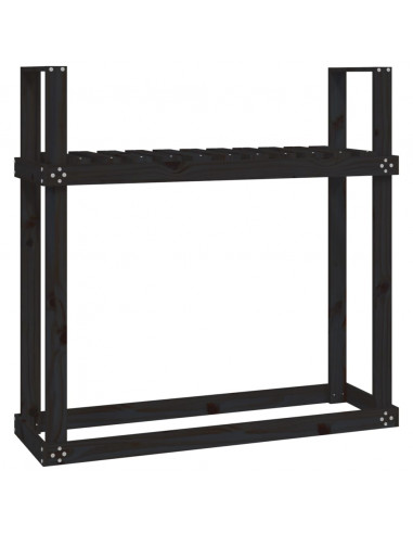Portalegna Nero 110x35x108,5 cm in Legno Massello di Pino