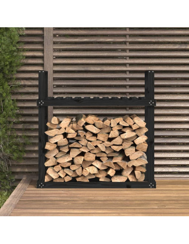 Portalegna Nero 110x35x108,5 cm in Legno Massello di Pino