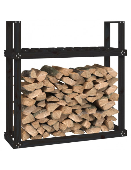 Portalegna Nero 110x35x108,5 cm in Legno Massello di Pino