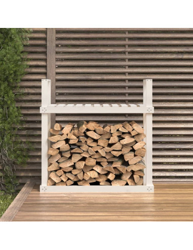 Portalegna Bianco 110x35x108,5 cm in Legno Massello di Pino