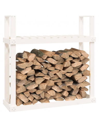 Portalegna Bianco 110x35x108,5 cm in Legno Massello di Pino