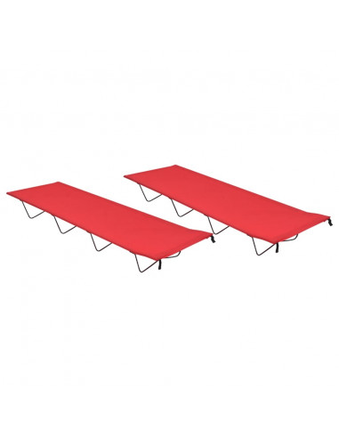 Lettini Campeggio 2pz 180x60x19cm Tessuto Oxford Acciaio Rosso
