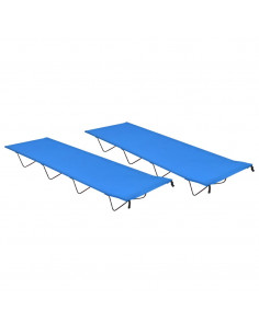 Lettini Campeggio 2 pz 180x60x19 cm Tessuto Oxford Acciaio Blu 2