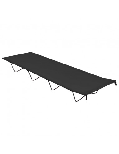 Lettino da Campeggio 180x60x19cm Tessuto Oxford e Acciaio Nero