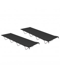 Lettini Campeggio 2 pz 180x60x19 cm Tessuto Oxford Acciaio Nero 2