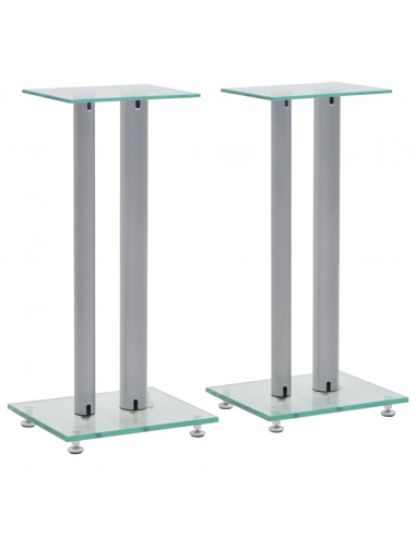Supporti per Altoparlanti 2pz Vetro Temperato a Colonne Argento