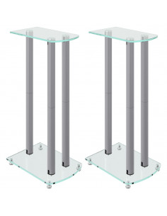 Pedane Casse 2pz Argento Vetro Temperato Design a 3 Pilastri 2