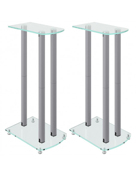 Pedane Casse 2pz Argento Vetro Temperato Design a 3 Pilastri