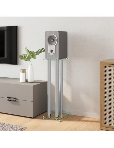 Pedane Casse 2pz Argento Vetro Temperato Design a 3 Pilastri