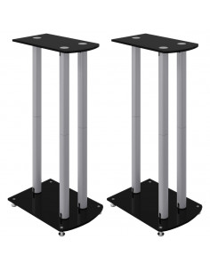Pedane Casse 2pz Nero Argento Vetro Temperato Design 3 Pilastri 2
