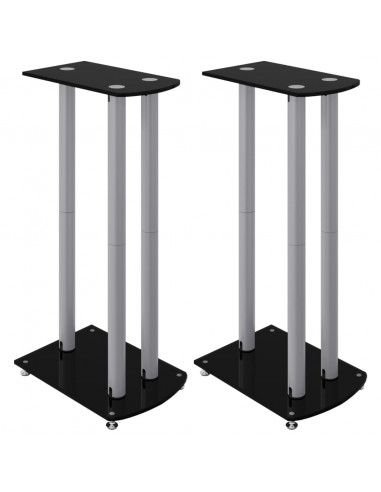 Pedane Casse 2pz Nero Argento Vetro Temperato Design 3 Pilastri