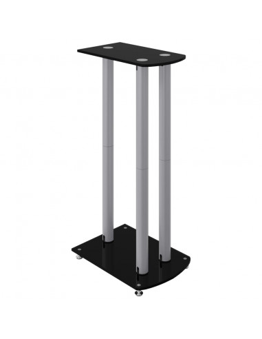 Pedane Casse 2pz Nero Argento Vetro Temperato Design 3 Pilastri