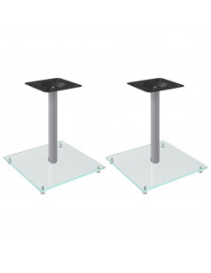 Pedane Casse 2pz Argento Vetro Temperato Design a 1 Pilastro 2