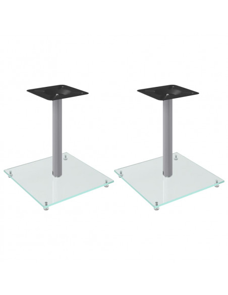 Pedane Casse 2pz Argento Vetro Temperato Design a 1 Pilastro
