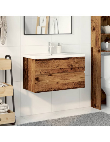 Mobile Bagno con Lavabo Integrato Legno Antico 81x39,5x49 cm