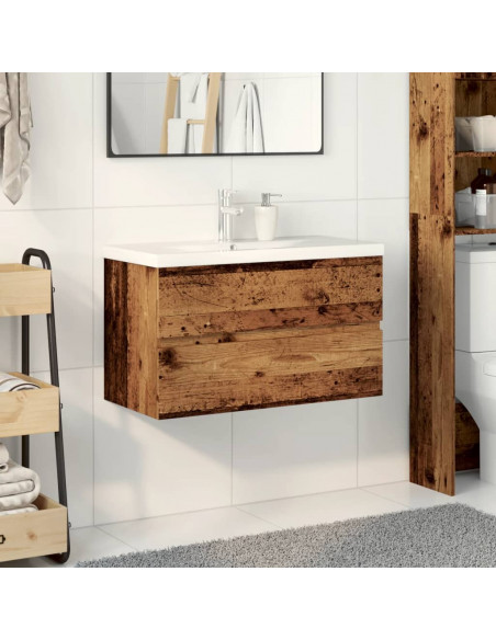 Mobile Bagno con Lavabo Integrato Legno Antico 81x39,5x49 cm
