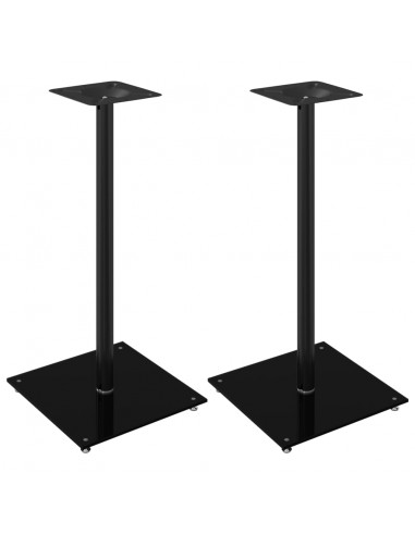 Pedane per Casse 2pz Nero Vetro Temperato Design a 1 Pilastro