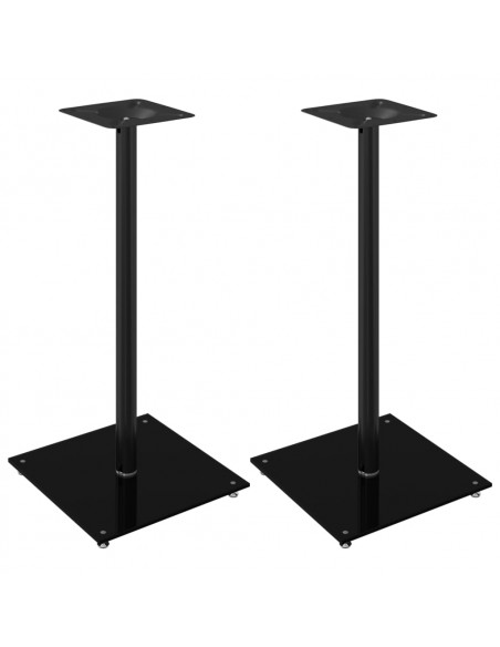 Pedane per Casse 2pz Nero Vetro Temperato Design a 1 Pilastro