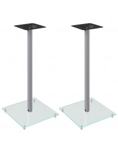 Pedane Casse 2pz Argento Vetro Temperato Design a 1 Pilastro 2