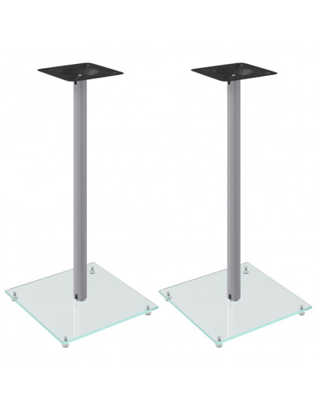 Pedane Casse 2pz Argento Vetro Temperato Design a 1 Pilastro