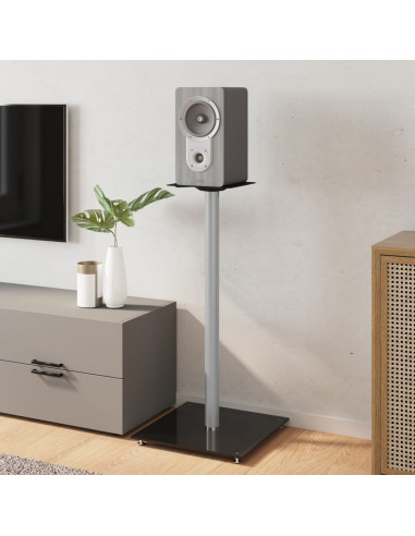 Pedane Casse 2pz Nero Argento Vetro Temperato Design 1 Pilastro