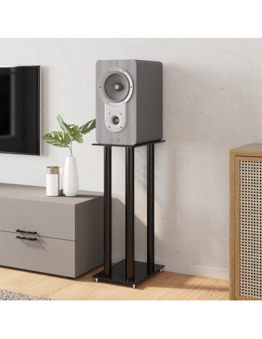 Pedane per Casse 2pz Nero Vetro Temperato Design a 4 Pilastri