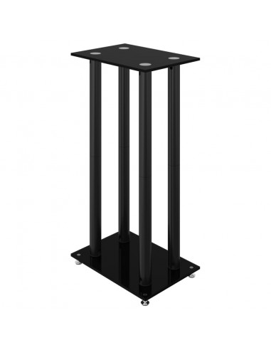 Pedane per Casse 2pz Nero Vetro Temperato Design a 4 Pilastri