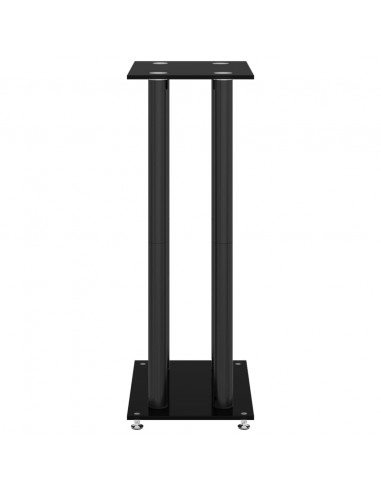 Pedane per Casse 2pz Nero Vetro Temperato Design a 4 Pilastri