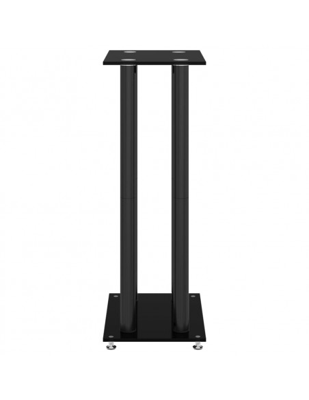 Pedane per Casse 2pz Nero Vetro Temperato Design a 4 Pilastri