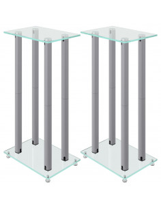 Pedane Casse 2pz Argento Vetro Temperato Design a 4 Pilastri 2
