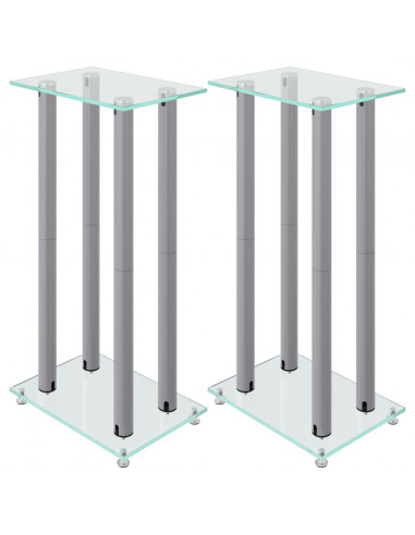 Pedane Casse 2pz Argento Vetro Temperato Design a 4 Pilastri