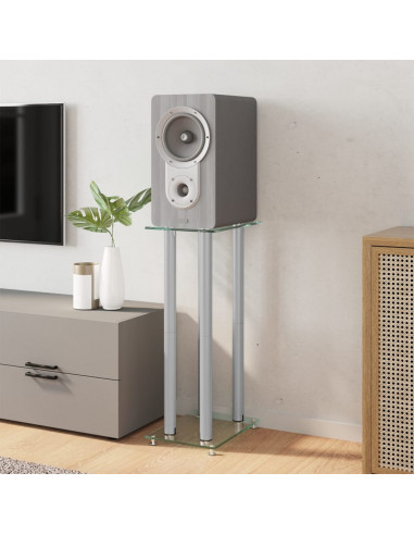 Pedane Casse 2pz Argento Vetro Temperato Design a 4 Pilastri