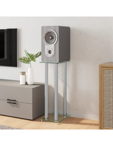Pedane Casse 2pz Argento Vetro Temperato Design a 4 Pilastri