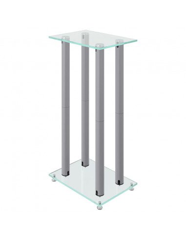 Pedane Casse 2pz Argento Vetro Temperato Design a 4 Pilastri