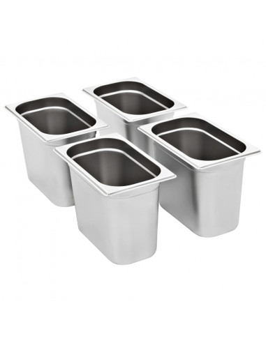 Contenitori Gastronorm 4 pz GN 1/4 200 mm in Acciaio Inox