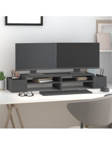 Supporto per Monitor Grigio100x27,5x15cm Legno Massello di Pino