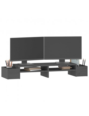 Supporto per Monitor Grigio100x27,5x15cm Legno Massello di Pino