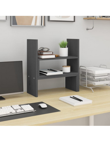 Supporto Monitor Grigio (39-72)x17x43 cm Legno Massello di Pino
