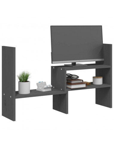 Supporto Monitor Grigio (39-72)x17x43 cm Legno Massello di Pino