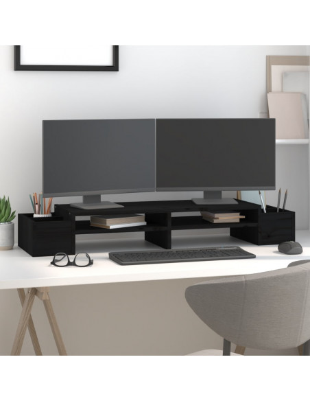 Supporto per Monitor Nero 100x27,5x15cm Legno Massello di Pino