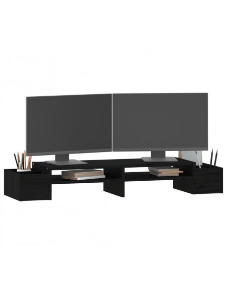 Supporto per Monitor Nero 100x27,5x15cm Legno Massello di Pino