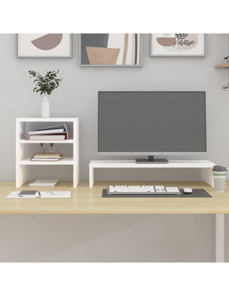 Supporto per Monitor Bianco 81x20x30 cm Legno Massello di Pino