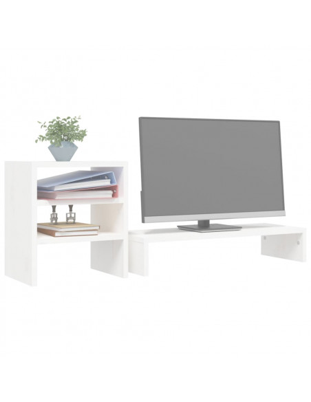 Supporto per Monitor Bianco 81x20x30 cm Legno Massello di Pino