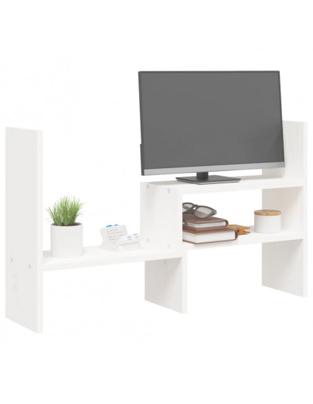 Supporto Monitor Bianco (39-72)x17x43 cm Legno Massello di Pino