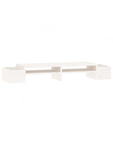 Supporto per Monitor Bianco100x27,5x15cm Legno Massello di Pino